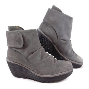 FLY LONDON Yegi Ankle Boot Grey Suede Wedge Shoe